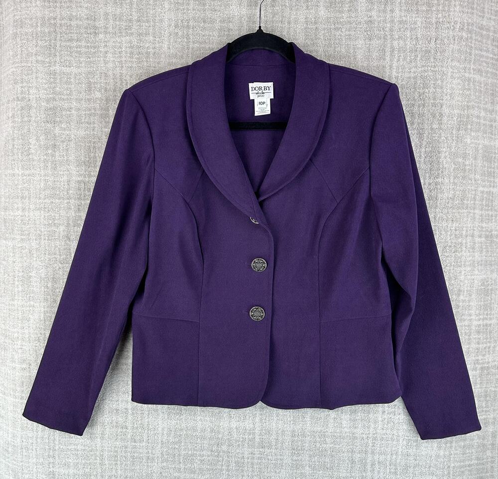 DORBY Blazer Womens 10P Purple Short Collared Lined Pockets Single-Breasted